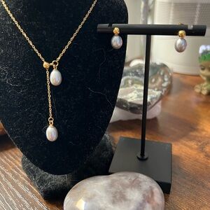 Elegant 14k Gold over Surgical Stainless Steel and Pearl Jewelry Set